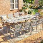Mesa de Jardim Extensível com Superfície em Alumínio 154/214x85 cm com Efeito Madeira para 8 - 10 Pessoas Cinza Claro
