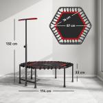 Trampolim Fitness 114x114x132 cm com Guiador Ajustável em 3 Níveis Estrutura de Aço para Treino de Perna Corpo Vermelho