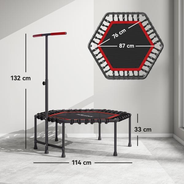 Trampolim Fitness 114x114x132 cm com Guiador Ajustável em 3 Níveis Estrutura de Aço para Treino de Perna Corpo Vermelho