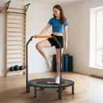 Trampolim Fitness Ø102 Trampolim Dobrável com Pega Ajustável em 4 Níveis Estrutura de Aço Preto e Laranja