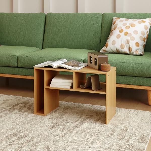 Mesa Auxiliar em Forma de C Mesa Auxiliar para Sofá com Rodas Compartimentos Abertos 40x30x69 cm Madeira