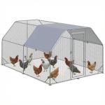 Galinheiro para Exterior Grande de Aço Galvanizado 280x380x195 cm Gaiola para Galinhas com Cobertura de Tecido Oxford Prata