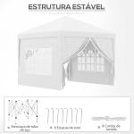 Tenda de Jardim com Paredes Laterais Amovíveis Janelas Porta com Zíper e Bolsa de Transporte 295x295x196 - 258 cm Branco