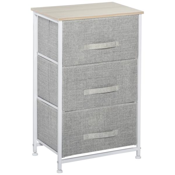Mesa de Cabeceira com 3 Gavetas de Tecido para Dormitório Sala de Estar Corredor 45x30x71 cm Cinza e Branco