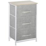 Mesa de Cabeceira com 3 Gavetas de Tecido para Dormitório Sala de Estar Corredor 45x30x71 cm Cinza e Branco