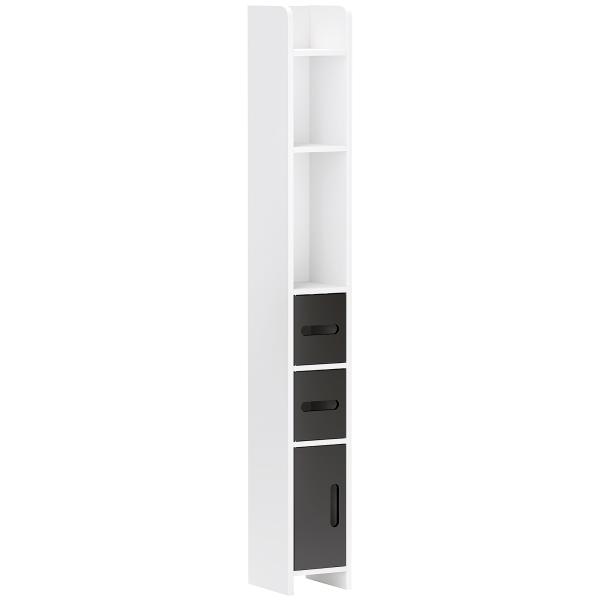 Coluna Casa de Banho com 3 Portas e 3 Prateleiras Abertas Coluna Auxiliar Estilo Moderno 15x17x120 cm Branco e Preto