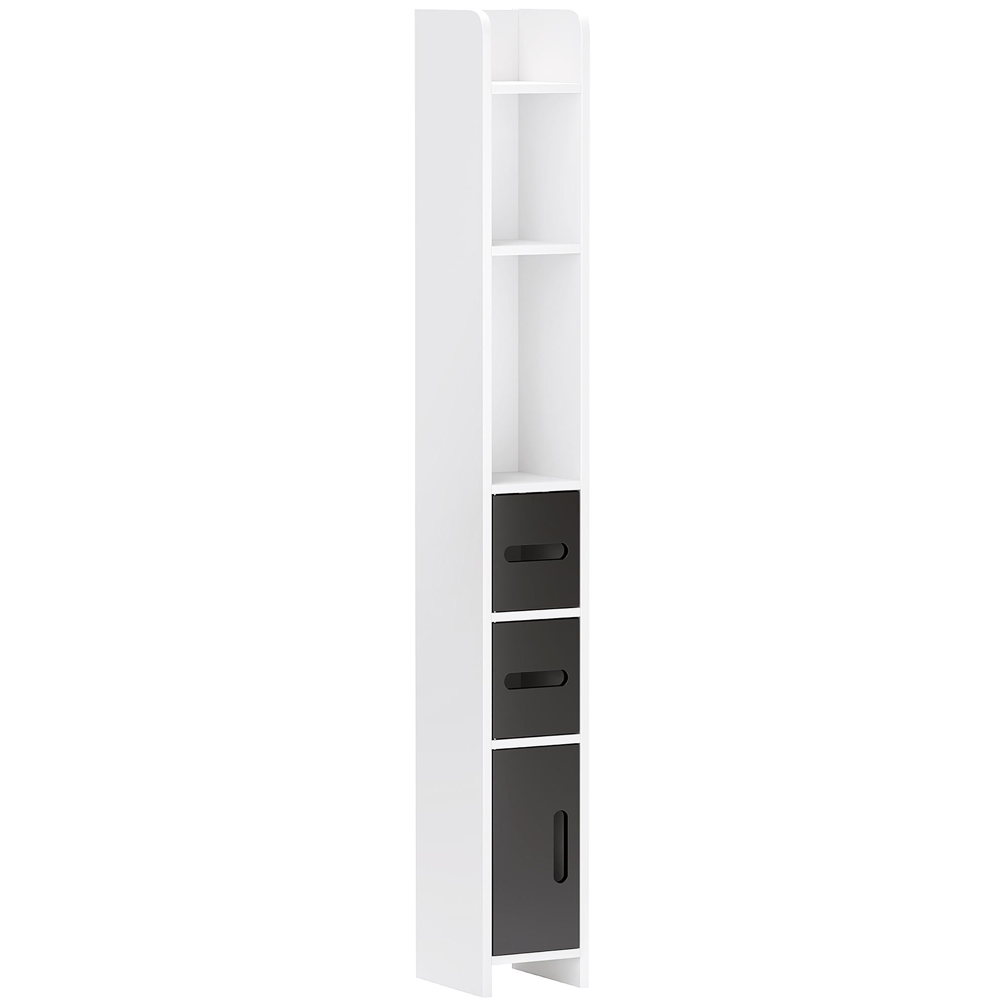 Coluna Casa de Banho com 3 Portas e 3 Prateleiras Abertas Coluna Auxiliar Estilo Moderno 15x17x120 cm Branco e Preto