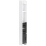 Coluna Casa de Banho com 3 Portas e 3 Prateleiras Abertas Coluna Auxiliar Estilo Moderno 15x17x120 cm Branco e Preto
