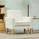 Poltrona Sala de Estar Estofada em Veludo Poltrona de Leitura com Assento com Botões e Pés de Madeira 76x79x82 cm Creme