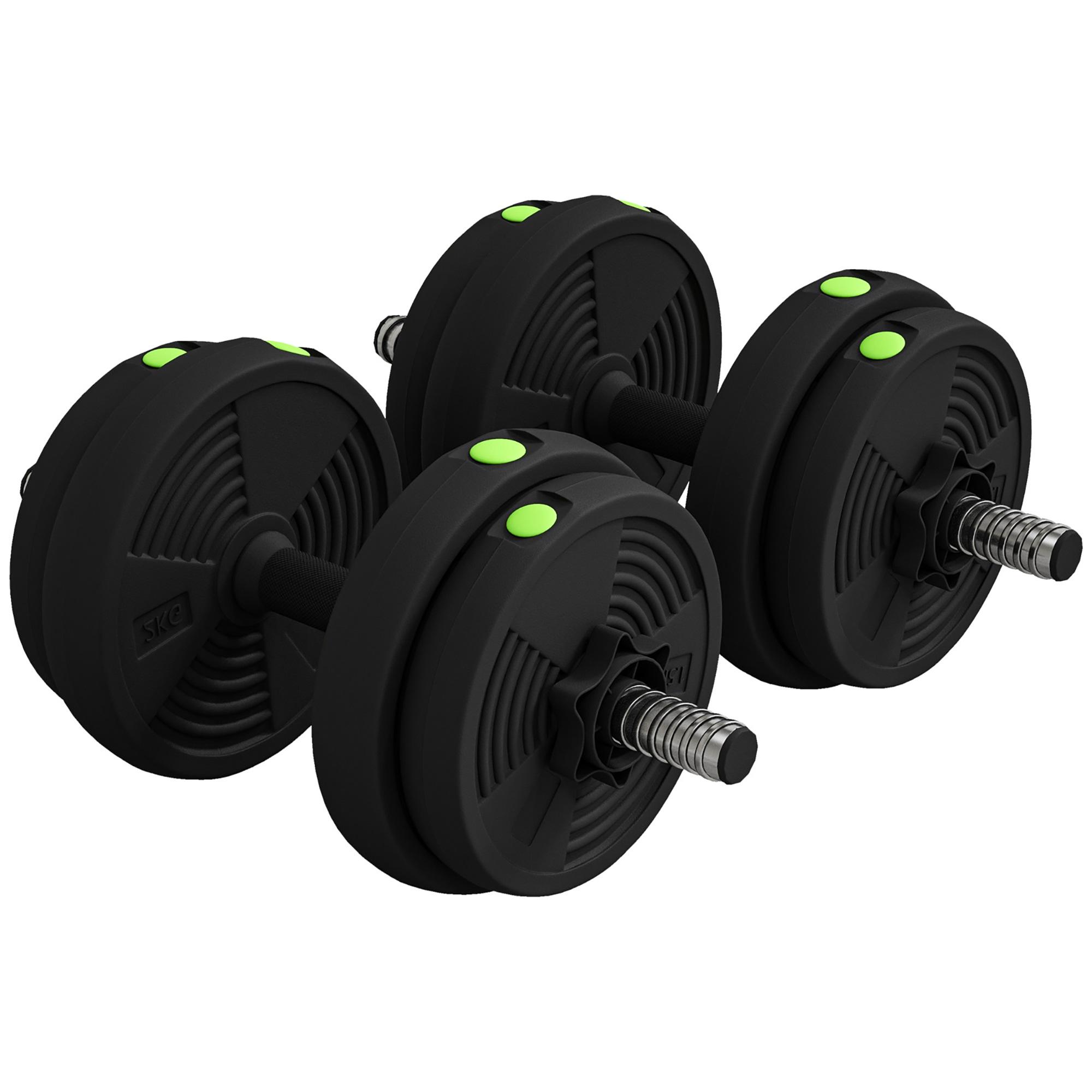 Kit de Halteres 15 kg 2 em 1 com Barra de Pesos Pega Antiderrapante para Treino de Força Preto Verde