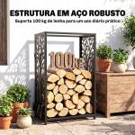 Suporte para Lenhas Suporte de Armazenamento para Lenhas 46x30x70 cm com 4 Ferramentas para Interior e Exterior Preto