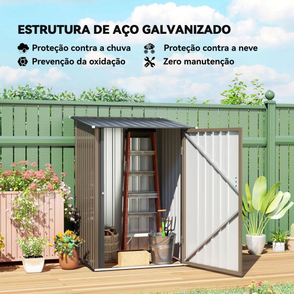 Abrigo de Jardim de Aço Galvanizado com Porta Fechadura e Teto Inclinado 0,92 m² 100x103x160 cm Marrom