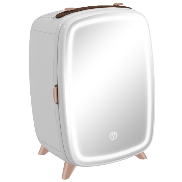 Mini Frigorífico de Cosméticos 6L de 9V com Porta com Espelho e Luz LED Ajustável em 3 Níveis 24,3x19,4x35,6 cm Branco