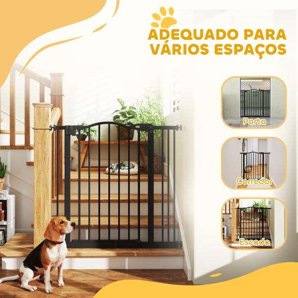 Barreira de Segurança para Cães com Largura Ajustável 74 - 80 cm e Extensões para Escadas e Portas Preto