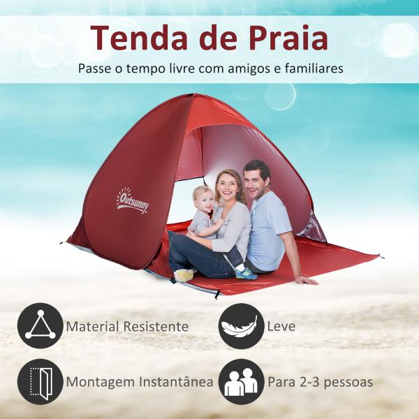 Tenda Pop - up Instantâneo e Portátil com Janelas Protetoras para Piquenique Praia e Camping com Proteção UV vermelho