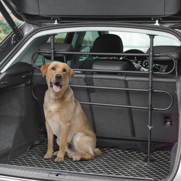 Grade de Segurança de Carro para Cães Ajustável em Largura e Altura 87 - 135x60x105cm Grade Separadora para Porta Malas de Carro Universal Metal Preto