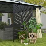 Biombo de 3 Peças Separador de Ambientes com Desenho de Folha de Bananeira Biombo para Exterior 122x45x198 cm Preto