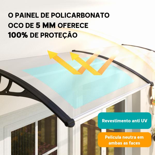 Marquise para Portas e Janelas 195x75cm Marquise com Proteção para Sol e Chuva com Painéis de Policarbonato Transparente