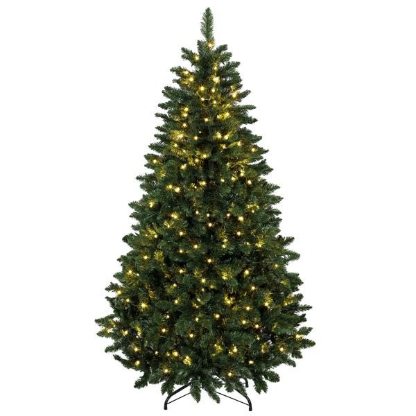 Árvore de Natal 180 cm com 250 Luzes LED, 11 Modos, Comando à Distância, 800 Pontas e Base Dobrável em Aço, Verde