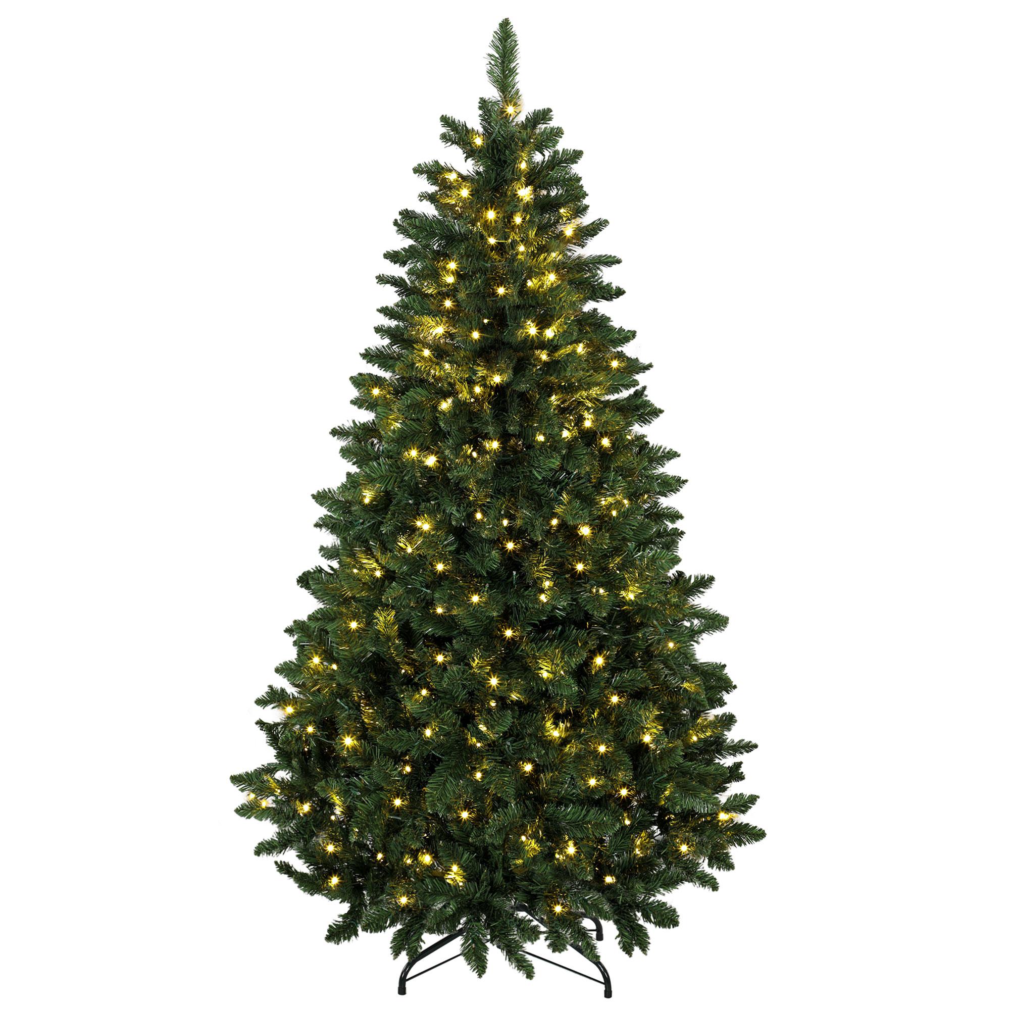 Árvore de Natal 180 cm com 250 Luzes LED, 11 Modos, Comando à Distância, 800 Pontas e Base Dobrável em Aço, Verde