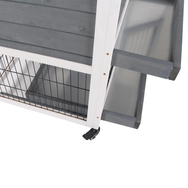 Coelheira de Madeira Interior com Rodas Gaiola para Coelhos Animais Pequenos de 2 Pisos com Zona Aberta Rampa e 2 Bandejas Removíveis 110x50x86cm Cinza