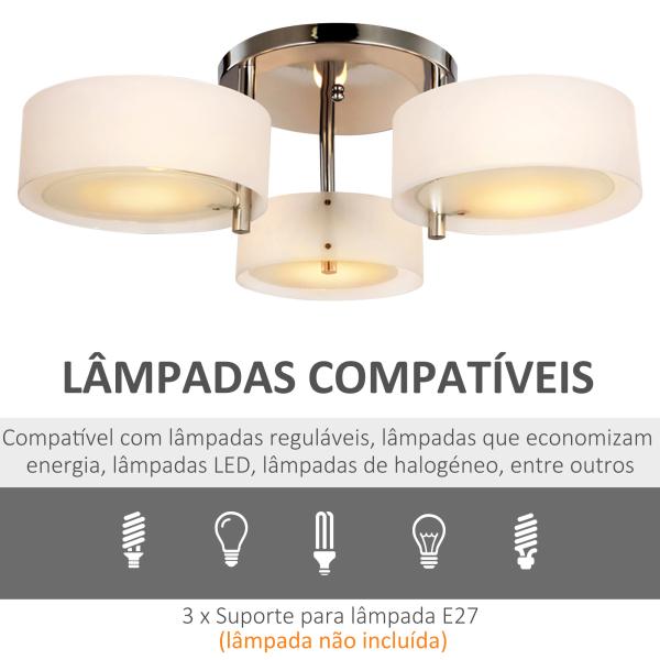 Candeeiro de Teto Moderno Candeeiro Suspenso com Ecrã em Acrílico e Suporte para Lâmpada E27 Ø64x20 cm Branco