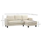 Sofá Chaise Longue de 3 Lugares em L Estofado em Veludo Assento e Encosto Almofadados 214x134x87 cm Bege