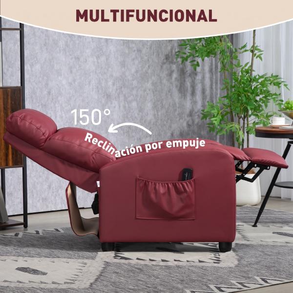 Poltrona de Massagem Reclinável com 2 Zonas de Massagem 8 Programas e 5 Níveis de Intensidade 68x88x98 cm Borgonha