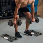 Halteres Ajustáveis 4 em 1 2x10 kg com Ajuste Rápido do Peso, Base de Armazenamento e Pega Antiderrapante para Treino em Casa
