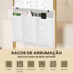 Mesa Auxiliar com Estação de Carga Mesa Lateral com 2 Entradas USB 1 Entrada USB - C e Bolsa Organizadora 25,5x40x71 cm Branco
