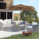 Chapéu de Sol a Manivela com Teto Inclinável e 8 Hastes de Metal para Pátio Varanda Exterior Ø300x240 cm Marrom
