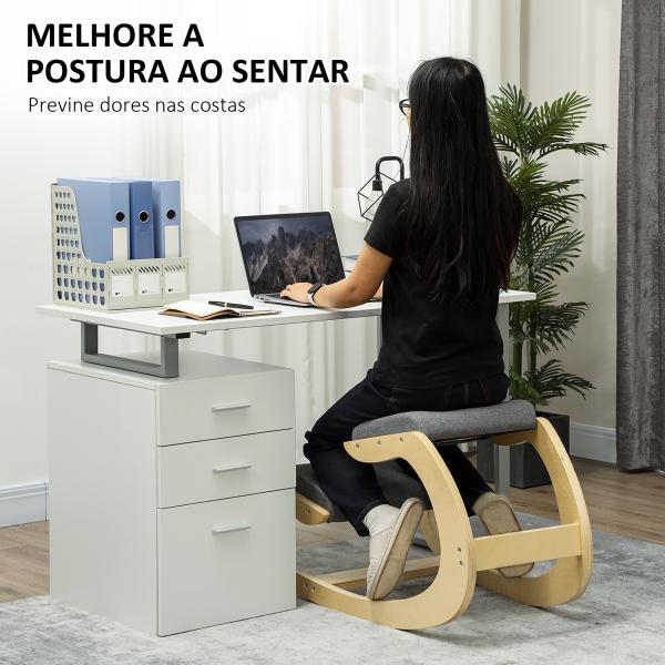 Cadeira Ergonómica de Joelhos com Almofadas Acolchoadas Estrutura de Madeira para Melhor Postura Escritório 55x85x55 cm Cinzento