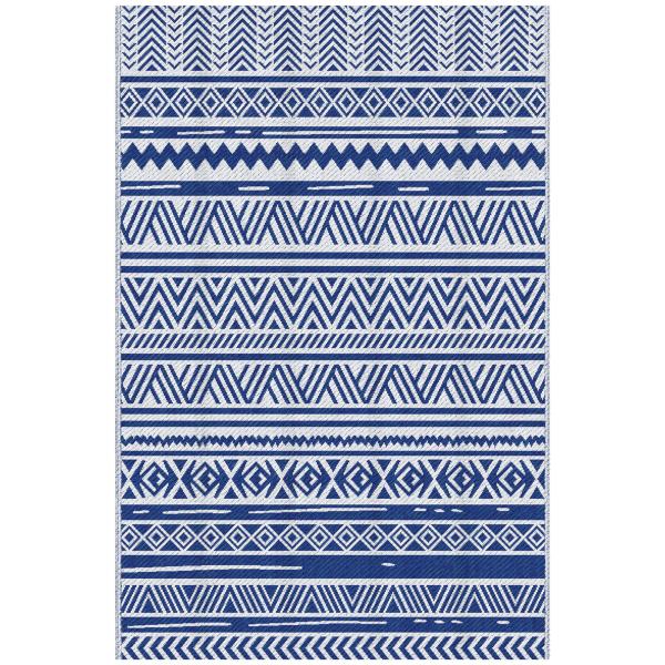 Tapete de Exterior 182x274 cm Tapete Reversível Estilo Moderno para Varanda Pátio Campismo Praia Azul Escuro e Branco