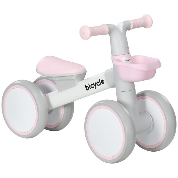 Bicicleta sem Pedais para Crianças de 12 - 36 Meses Bicicleta de Equilíbrio com Assento Ajustável 56x27x39 cm Rosa