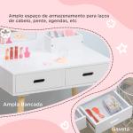 Toucador Infantil de Madeira com Banco Espelho e 2 Gavetas Brinquedo Educativo para Crianças de 3 - 6 Anos 60x40x95cm Branco
