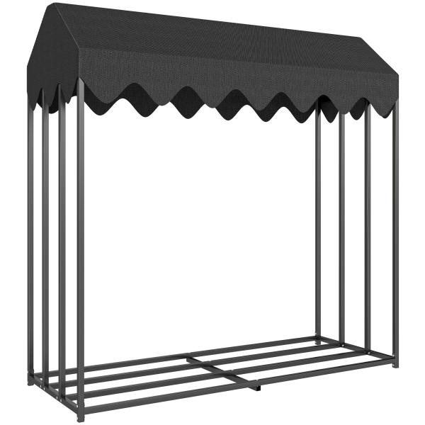 Suporte de Lenha Metálico para Exterior com Cobertura Impermeável, 186x70x185 cm, Preto