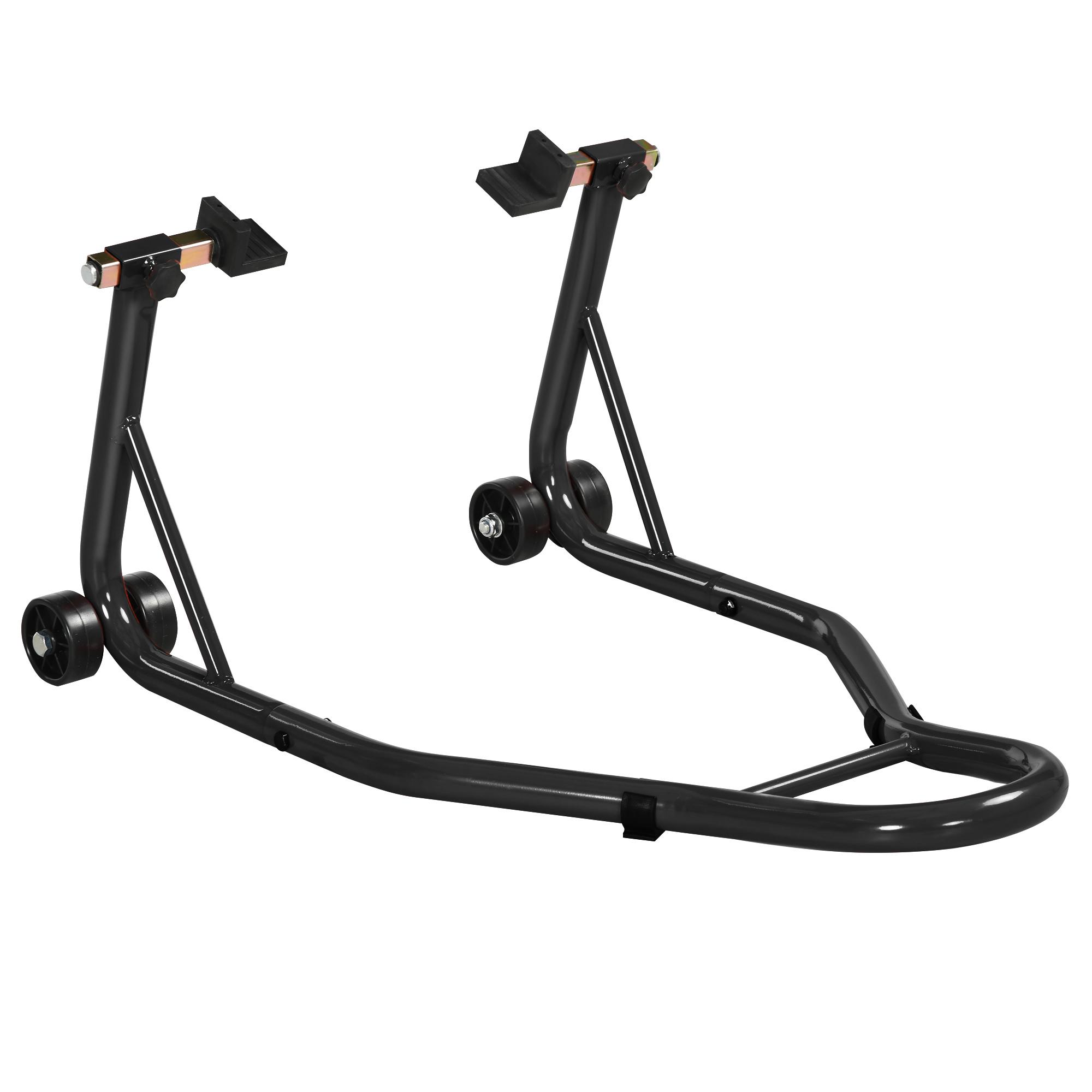 Cavalete para Mota Suporte Traseiro Universal de Aço com Suportes em U e L para Roda 10" 17" 18" Carga 200 kg Preto