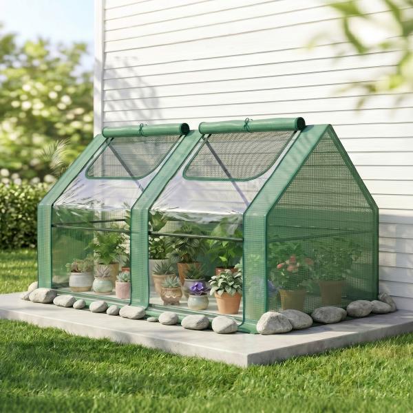 Estufa Pequena Estufa de Exterior com Proteção Dupla Janelas Estufa para Cultivos de Plantas e Flores 180x90x90 cm Verde