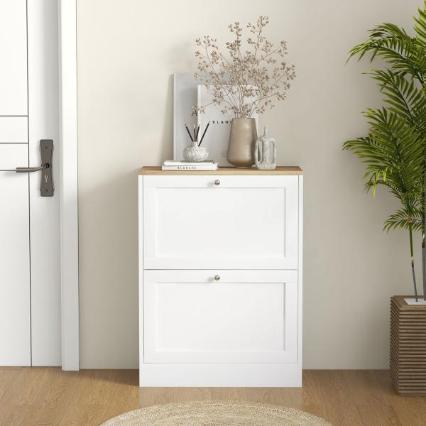 Sapateira Estreita com 2 Portas Sapateira para Entrada com Prateleiras Ajustáveis para 12 Pares de Sapatos 60x24x80 cm Branco