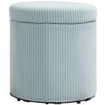 Puff de Arrumação Baú de Arrumação Redondo Estofado em Veludo Cotelê Tampa Removível Ø40x41 cm Azul Claro