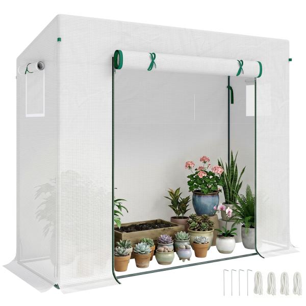 Estufa de Jardim Pequena Estufa de Exterior com Janelas e Estrutura de Aço Estufa de Cultivo 200x76x168 cm Branco