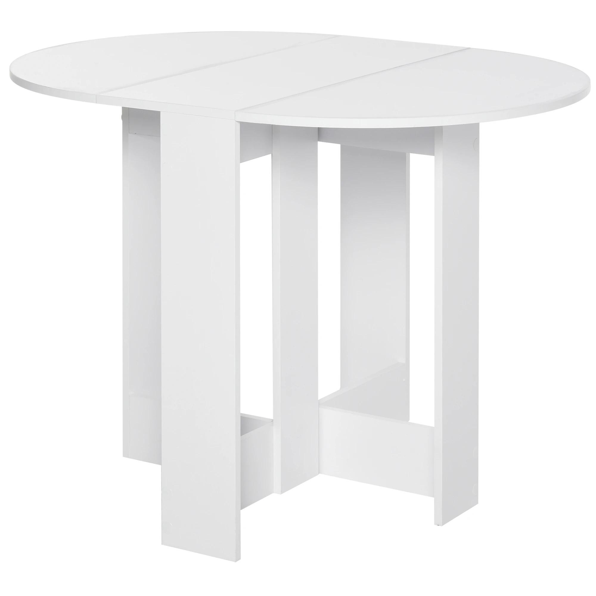 Mesa de Sala de Jantar Dobrável com 2 Laterais Mesa Auxiliar de Madeira para Cozinha Sala de Estar 104x76x73,7 cm Branca