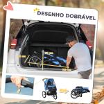 Carrinho para Cães Dobrável para Cães Médios e Pequenos com Cesta de Armazenamento Capota Ajustável 111x58x107 cm Azul