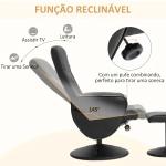 Poltrona Relax com Apoio para os Pés Estofada em PU Poltrona Relax Reclinável até 145° e Giratório 360° com Encosto Ajustável para Sala de Estar Dormitório Escritório 81x81x105cm Preto