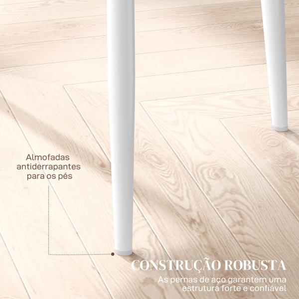 Conjunto de 6 Cadeiras de Sala de Jantar Estofadas em Couro Sintético com Encosto Alto e Pés de Aço 41x50x97 cm Branco
