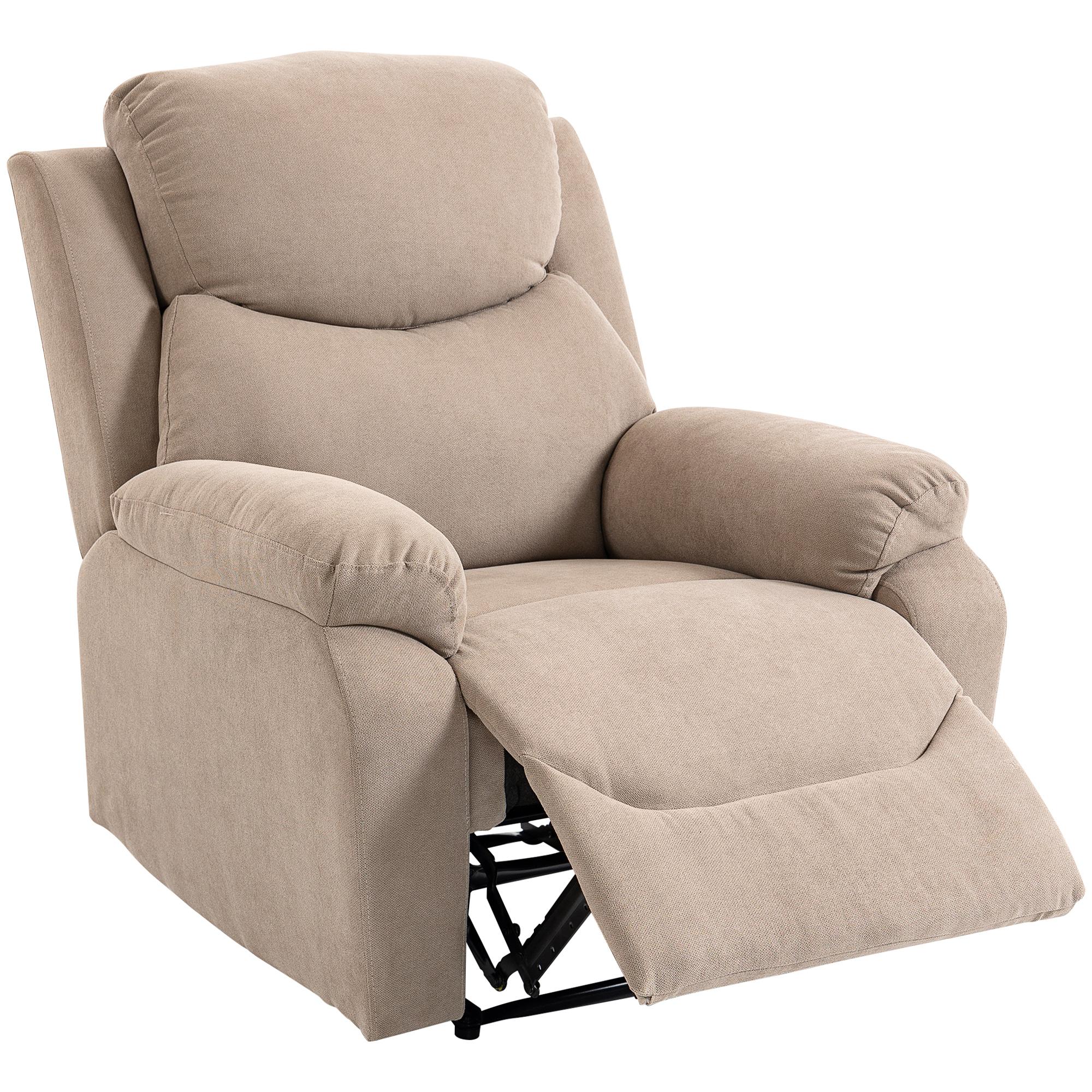 Poltrona Reclinável Manual com Tecido de Aspeto em Linho e Apoio para os Pés 85x93x105 cm Bege