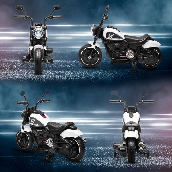 Motocicleta Elétrica para Crianças de 18 - 36 Meses com Bateria 6V Farol e Rodas Auxiliares Removíveis 76x42x57 cm Branca