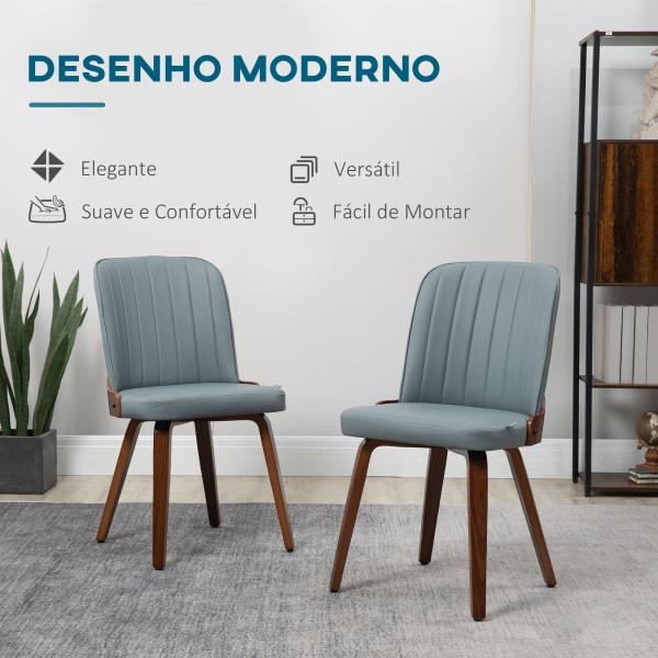 Conjunto de 2 Cadeiras de Sala de Jantar Modernas com Assentos Estofados em PU e Pés de Madeira 47,5x55x85cm Cinza e Madeira