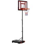 Tabela de Basquetebol Ajustável de 160 - 210cm Aro de Basquetebol com Suporte de Aço Base Recarregável 2 Rodas para Crianças e Adultos 75x83x261cm Vermelho e Preto