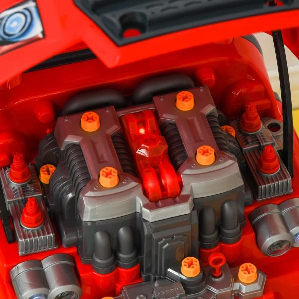 Motor de Caminhão para Crianças acima de 3 Anos Conjunto de Motor de Brinquedo com 61 Peças Volante Buzina Faróis Caixa de Armazenamento e Rodas 40x39x47cm Vermelho